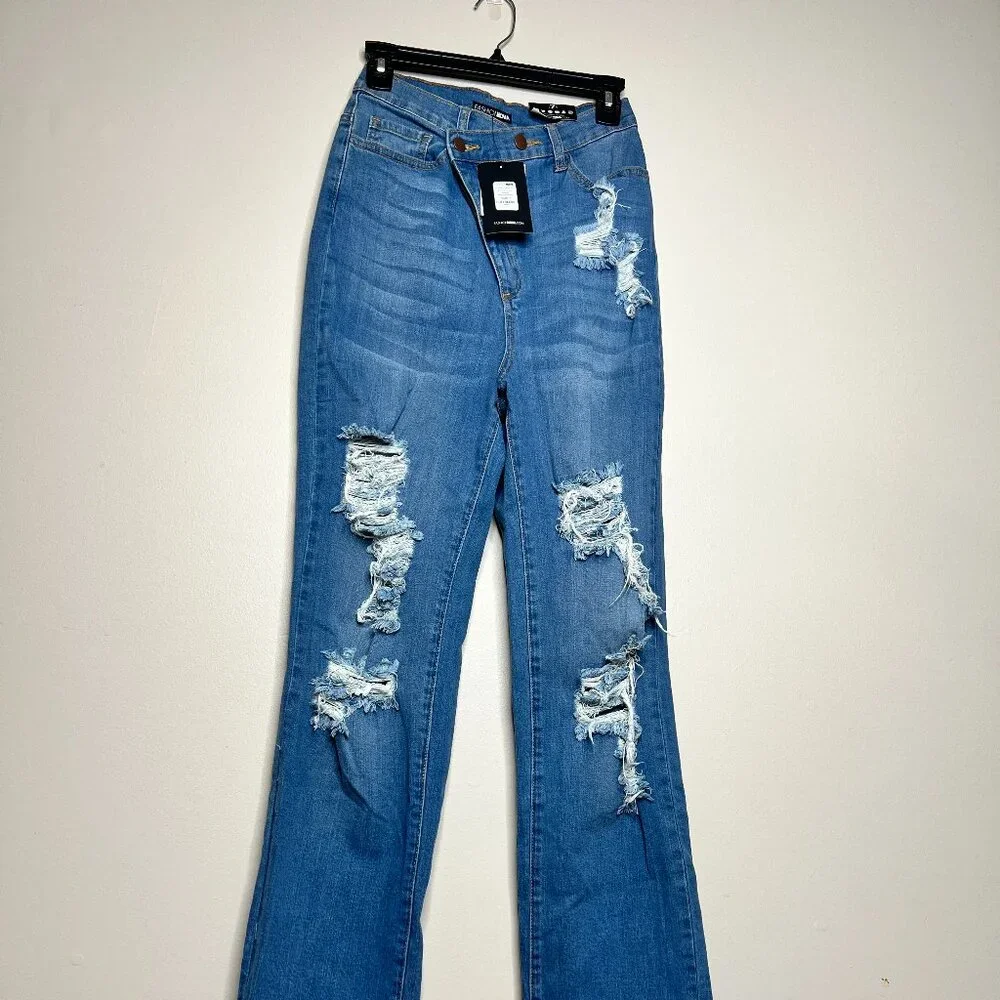 NWT! Fashion Nova "Don't Get Crossed Over Slouch Fit" High Rise Jeans Size 7 - Picture 13 of 15